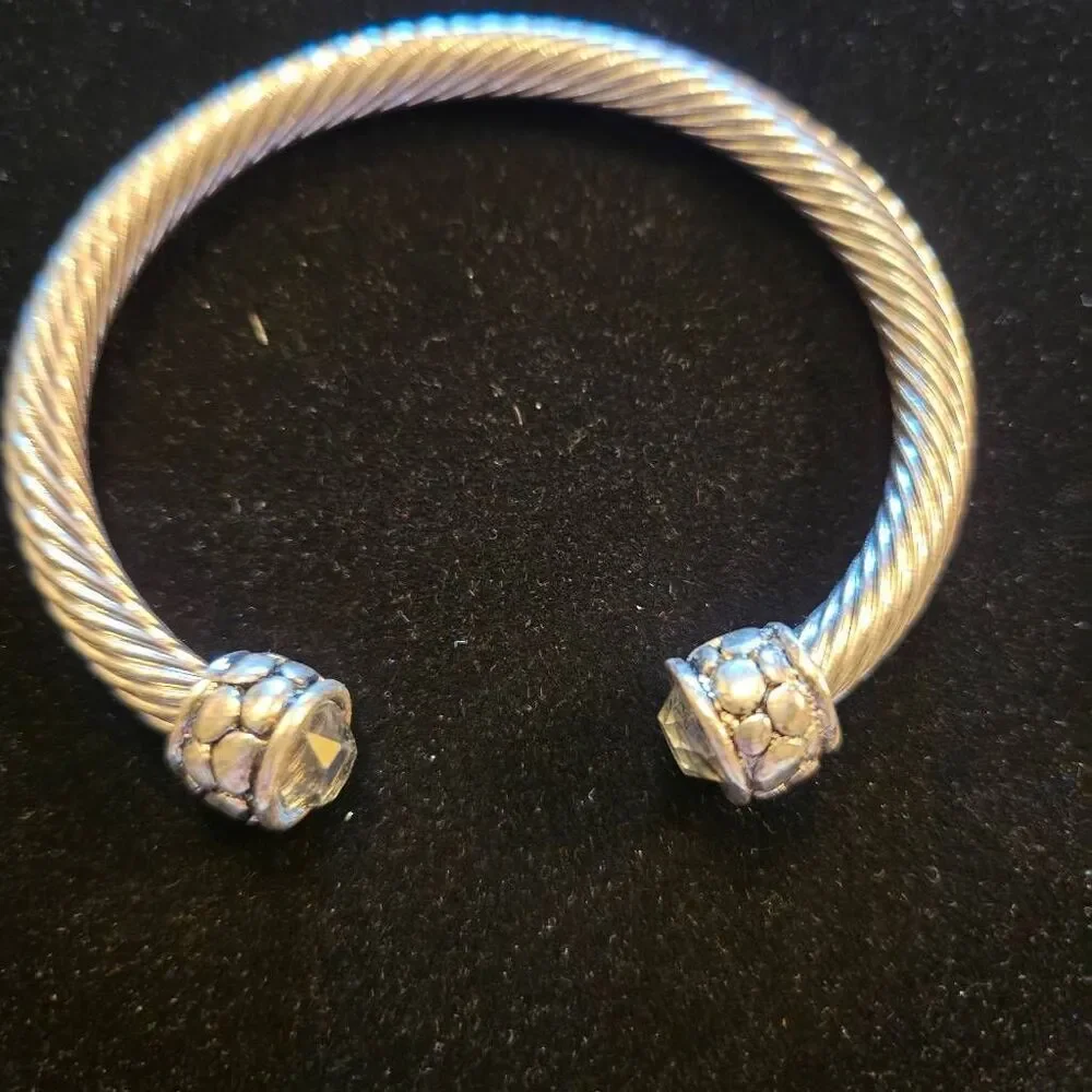 Silver Twisted Cuff Bracelet Rhinestone